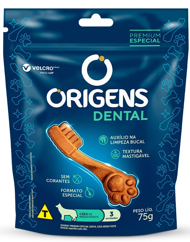 PETISCO PARA CÃES ORIGENS PREMIUM ESPECIAL DENTAL MÉDIO PORTE 75GR