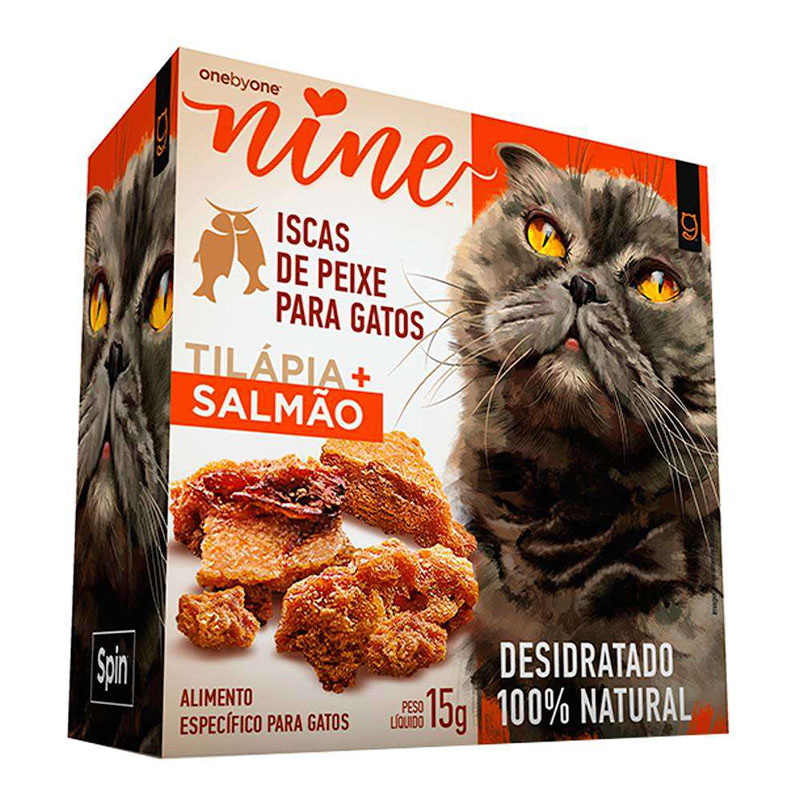 PETISCO ISCAS PARA GATOS NINECAT SPIN PET SABOR TILÁPIA E SALMÃO 15 GR