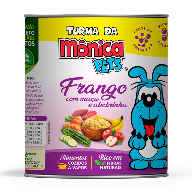 RAÇÃO ÚMIDA PARA CÃES TURMA DA MÔNICA PETS SABOR FRANGO COM MAÇÃ E ABOBRINHA - 280 GR