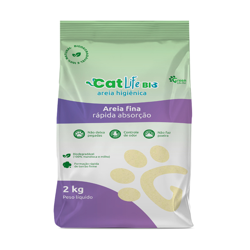 AREIA HIGIÊNICA CAT LIFE BIO GRÃOS FINOS PARA GATOS - 2KG