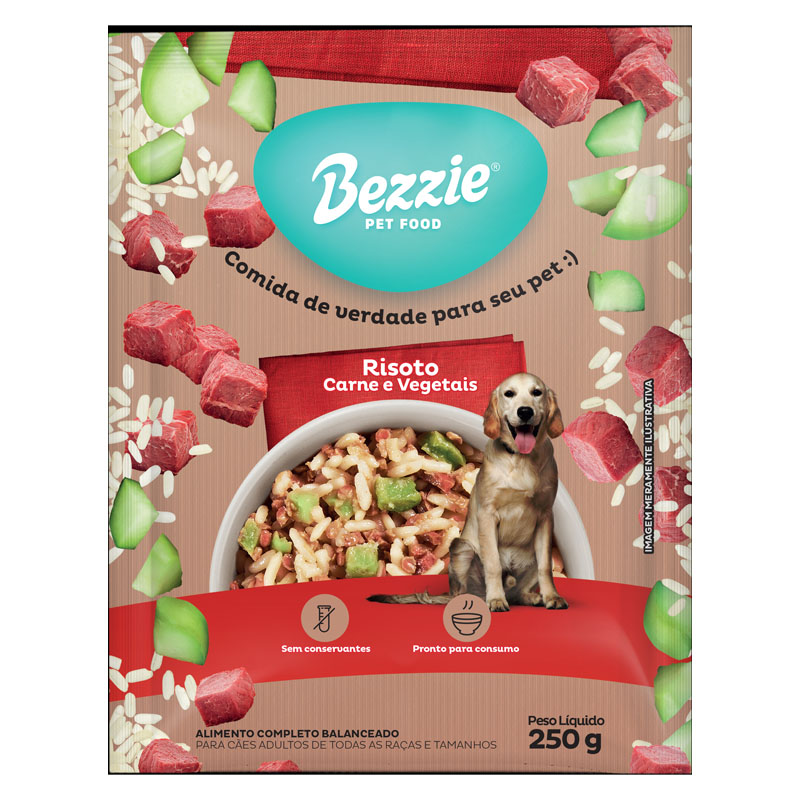 RAÇÃO ÚMIDA RISOTO CARNE E VEGETAL BEZZIE PARA CÃES - 250 GR