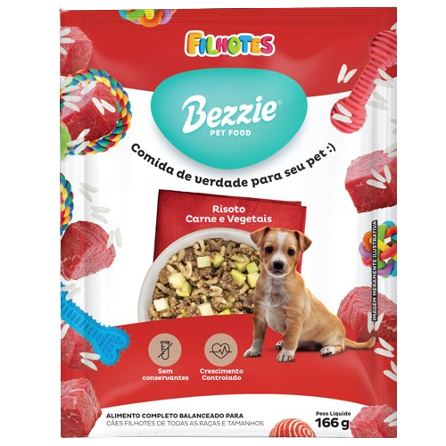 RAÇÃO ÚMIDA RISOTO CARNE E VEGETAIS BEZZIE PARA CÃES FILHOTES - 166 GR