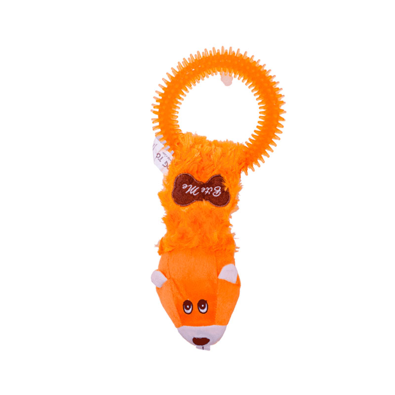 BRINQUEDO PELUCIA SAVANA COM MORDEDOR ESQUILO LARANJA PARA CÃES  - 32 CM