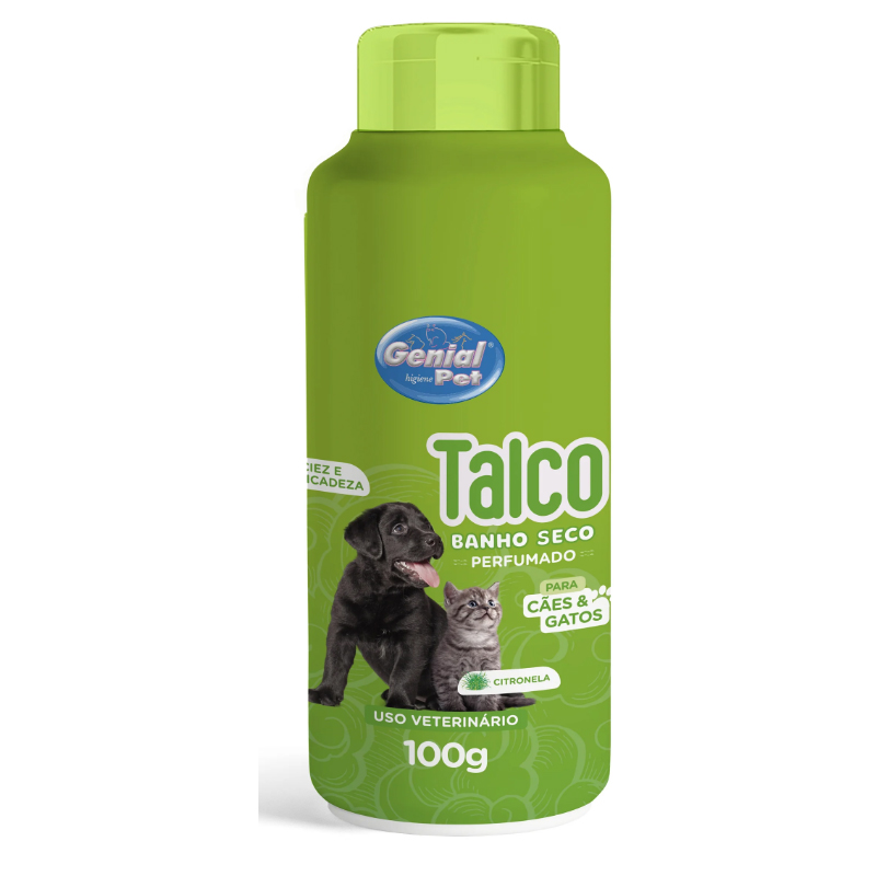 TALCO BANHO A SECO CITRONELA PARA CÃES E GATOS GENIAL PET 100 GR