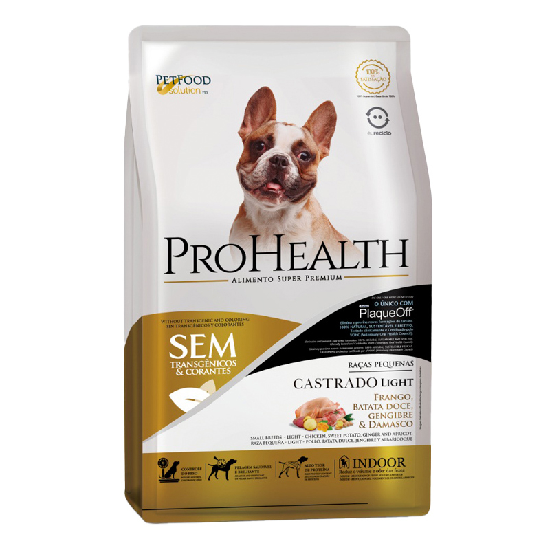 RAÇÃO PROHEALTH CASTRADO LIGHT PARA CÃES ADULTOS DE PORTE PEQUENO SABOR FRANGO 1 KG