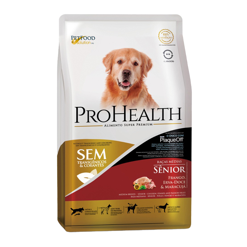 RAÇÃO PROHEALTH SÊNIOR PARA CÃES ADULTOS DE PORTE MÉDIO SABOR FRANGO 10,1 KG