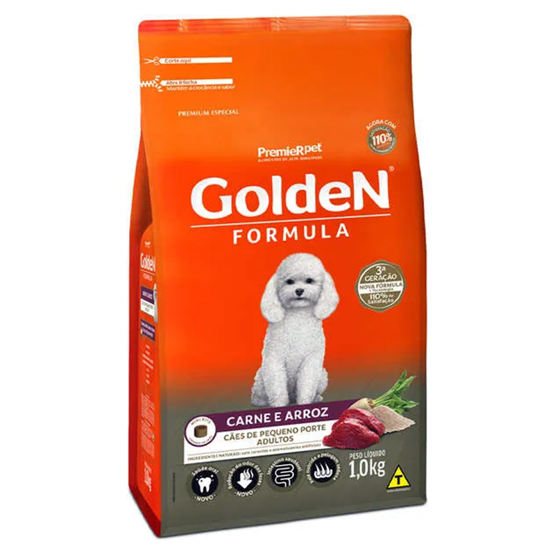 RAÇÃO SECA PARA CÃES ADULTOS DE PORTE PEQUENO PREMIER PET GOLDEN SABOR CARNE E ARROZ MINI BITS 1 KG