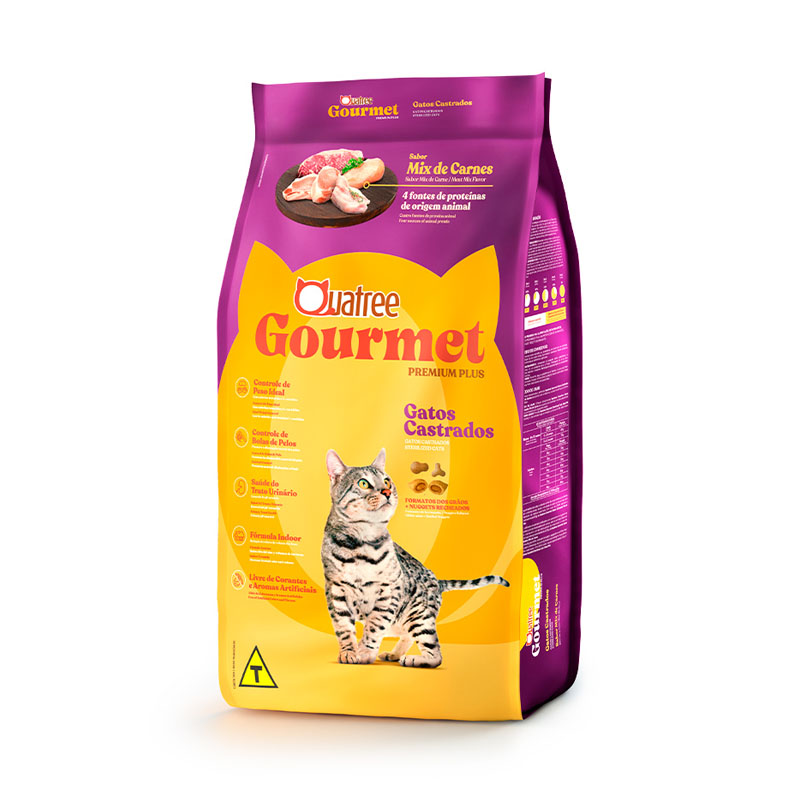 RAÇÃO QUATREE GOURMET PARA GATOS ADULTOS CASTRADOS SABOR MIX DE CARNES - 1 KG